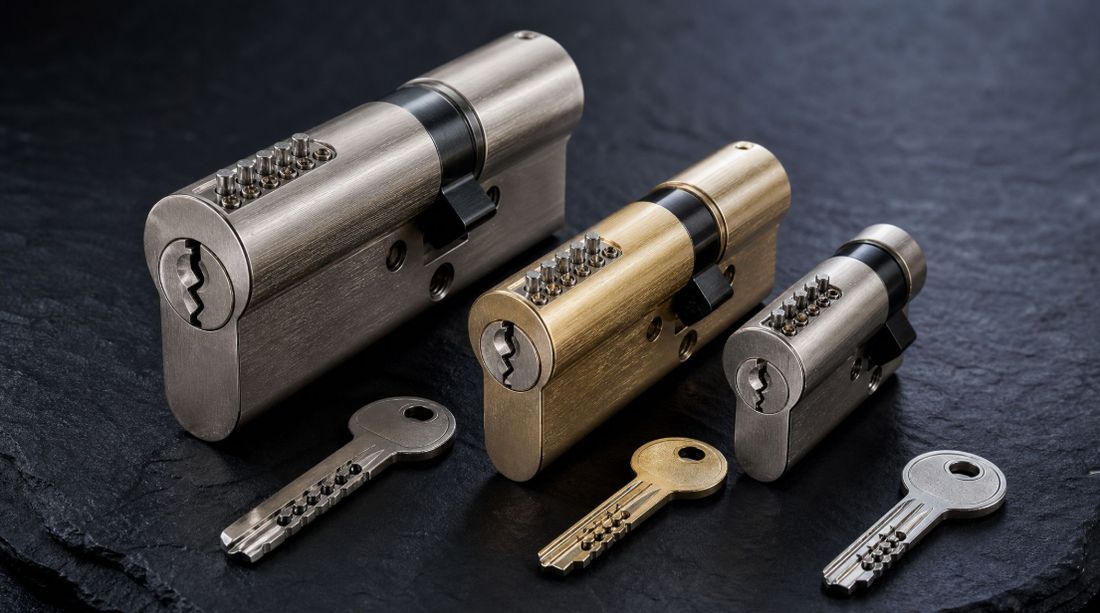 Tres bombines de seguridad de distinta longitud junto a sus llaves